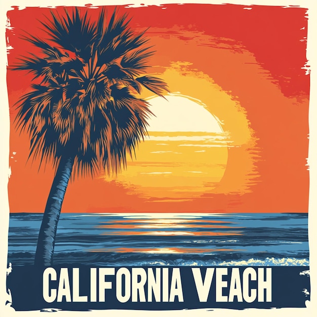 Stylized illustration of a sunset over the California ocean