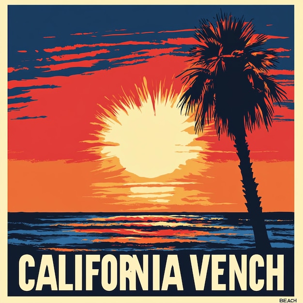 Stylized illustration of a sunset over the California ocean