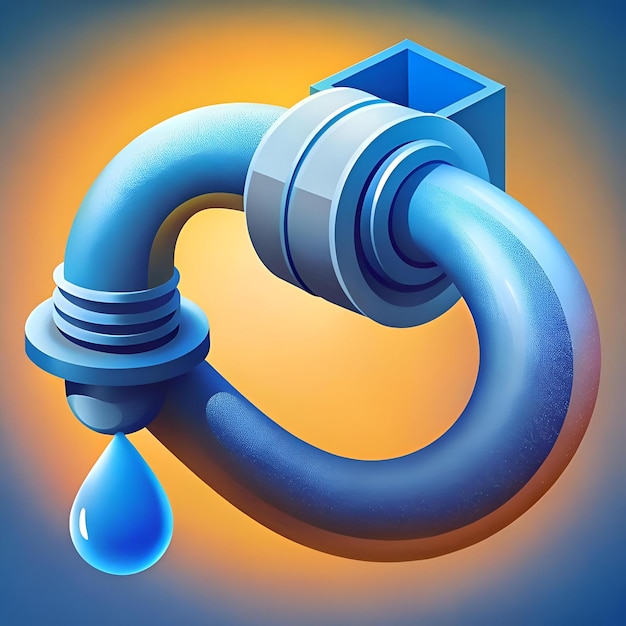 A stylized illustration of a water pipe with a dripping faucet