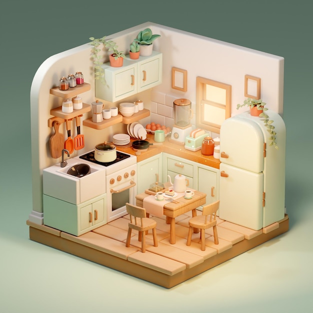 Photo stylized isometric kitchen illustration