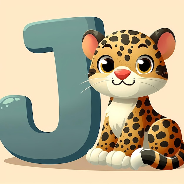 A stylized letter J with a friendly jaguar sitting next to it mimicking the letters shape