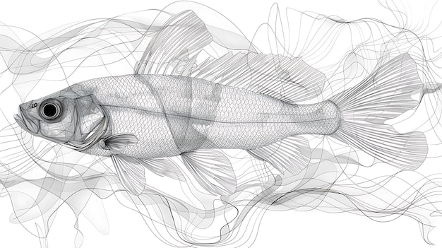 Photo a stylized line drawing of a fish swimming through abstract swirls