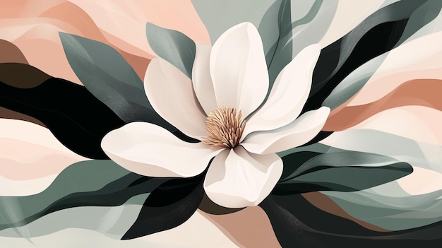 Photo stylized magnolia flower illustration with abstract pastel background