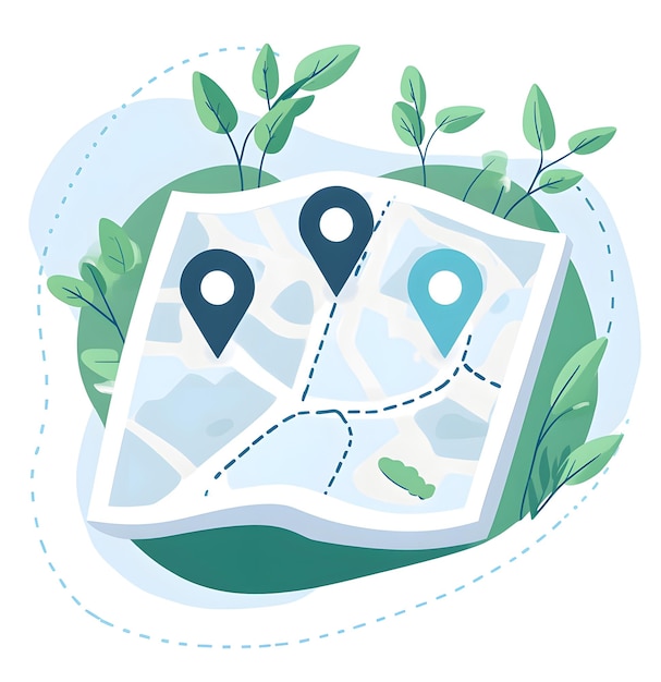 Photo a stylized map with location markers and greenery