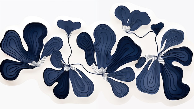 Photo stylized navy blue and white abstract botanical art illustration