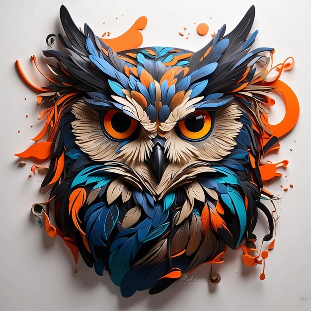 Photo a stylized owl with mesmerizingly wide eyes and feathers ablaze with vibrant colors