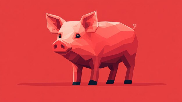 Photo stylized pig illustration with simple graphic design on red background