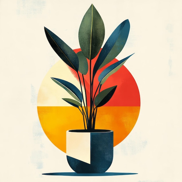 Photo stylized plant illustration with vibrant geometric background