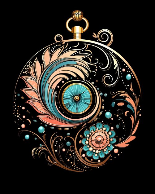 Photo stylized pocket watch on black