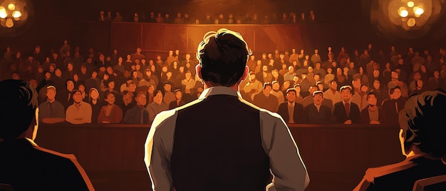 Stylized Poster of a Debate Farmer vs Suit in Front of a Crowd