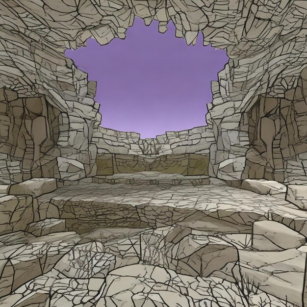 Photo stylized purple rocky cave interior