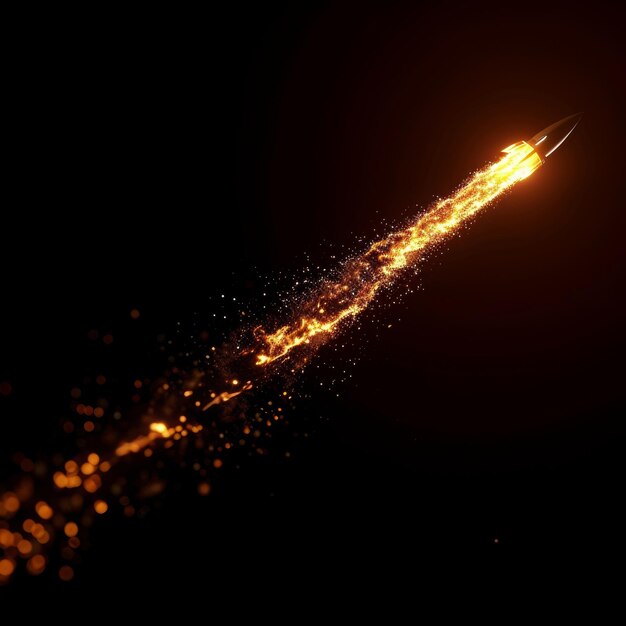 Photo stylized rocket fire trail on black background