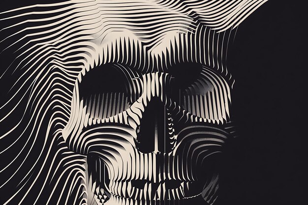 Photo stylized skull illustration blending bold thick strokes and delicate fine lines contemporary