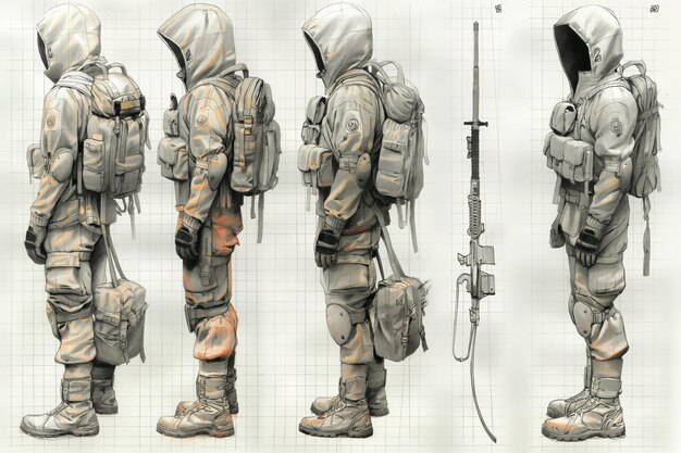 Photo stylized soldier sketch art for artist creativity and inspiration generative ai