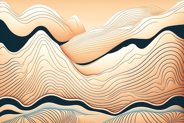 Stylized topographic contour in lines Ai generative illustration