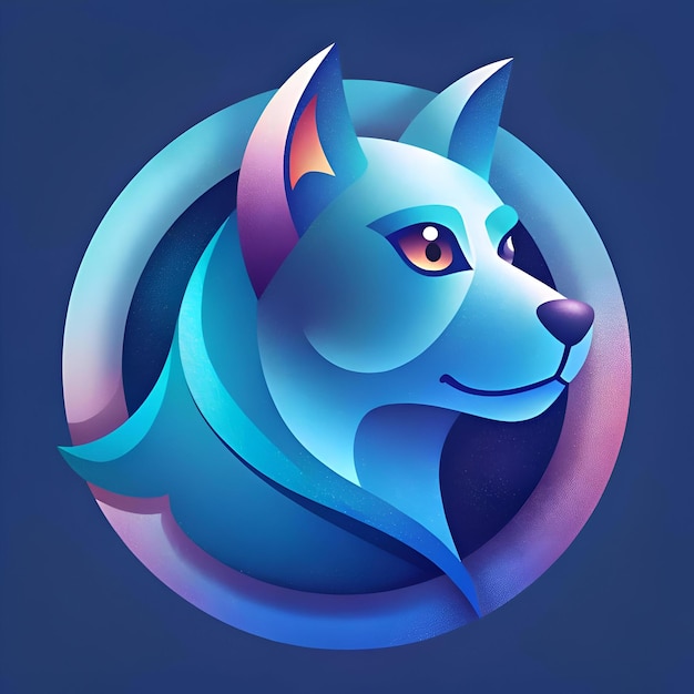 Photo a stylized vibrant blue wolf head with a captivating gaze framed in a circular design with subtle gradient effects