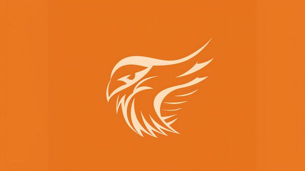 A stylized white hawk silhouette against an orange background