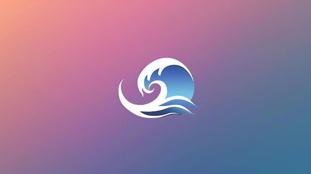 A stylized white wave with a blue center on a pink to blue gradient background