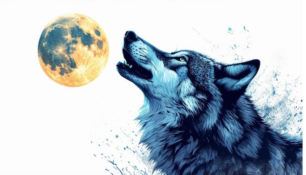 Stylized Wolf Howling at the Moon