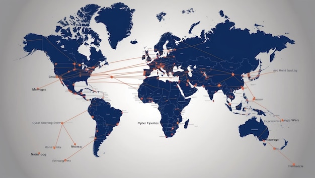 Stylized world map visualizing global connections and data flows