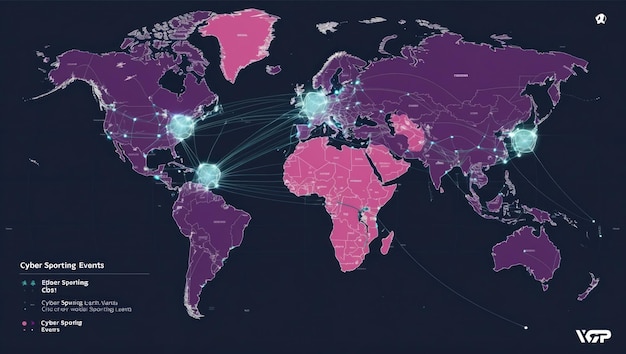 Stylized world map visualizing global connections and data flows