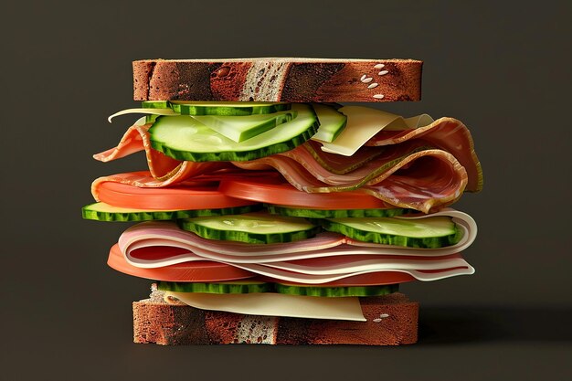 Photo a sub sandwich with meat cheese and vegetables on a wooden table