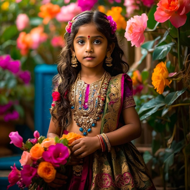 Sublime Indian Girl Rich Floral Embroidery Generated by AI