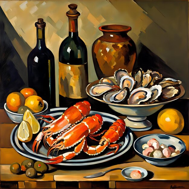 Sublime Seafood Still Life Octopus Oysters Lobster and Shrimp in Natural Light