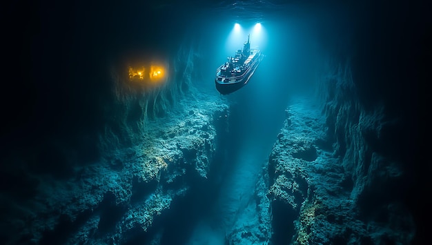 Photo submarine at the bottom of the ocean