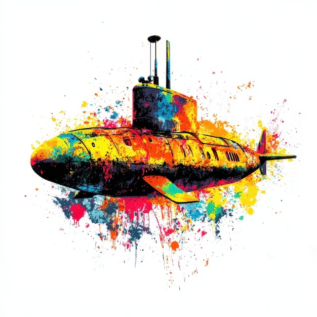 Photo submarine illustration in colorful pop art style