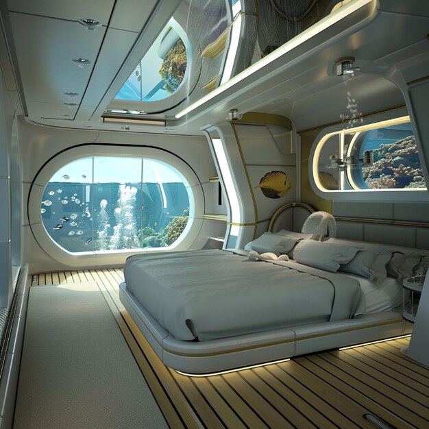 Submarine luxury yacht offering underwater suites with large observation windows