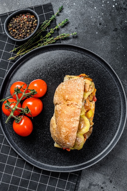 Submarine sandwich with meatballs, ricotta cheese