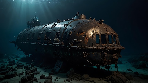 Submarine Submerged in Deep Blue Sea