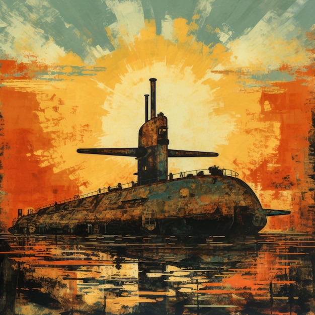 Submarine At Sunset A Tonalist Painting Of Industrial Decay