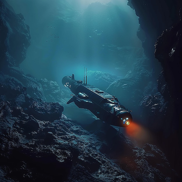 A submarine that explores the deep ocean floor