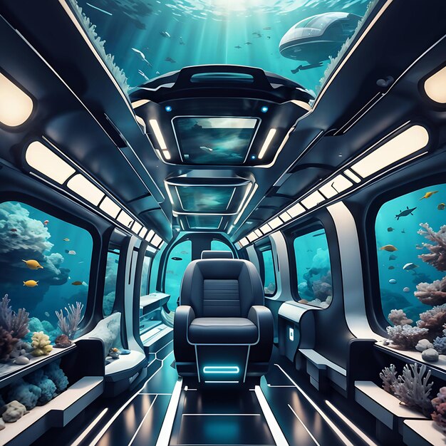 Photo a submarine with a whale shark and a fish tank