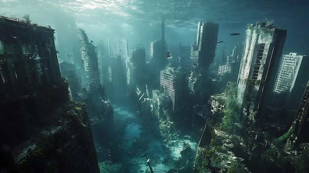 Photo submerged city a vision of a drowned metropolis