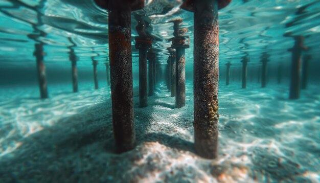 Photo submerged perspective a glimpse beneath the surface of a tranquil underwater vista revealing the