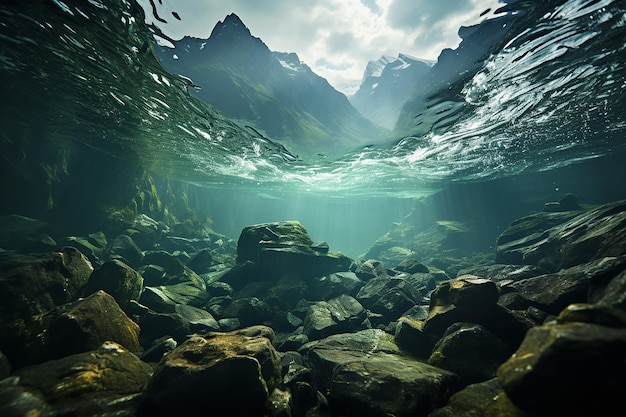 Submerged Sunset Underwater Photography of the Mountains During Sunset