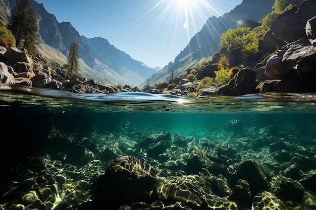 Submerged Sunset Underwater Photography of the Mountains During Sunset