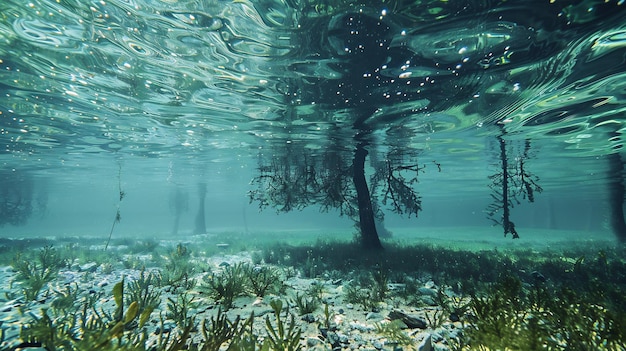 Photo submerged trees in a tranquil lake