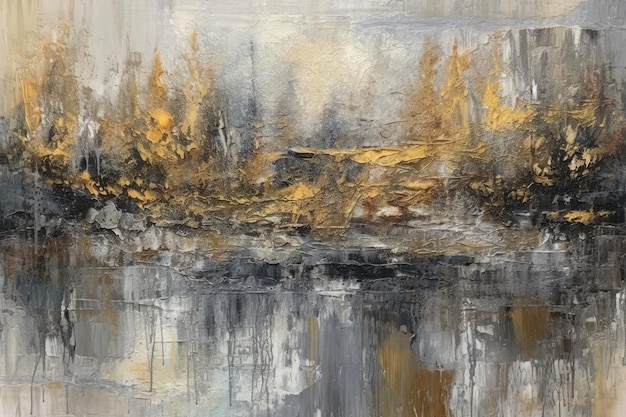 Subtle Gray And Gold Oil Paint Strokes On Canvas Generative AI