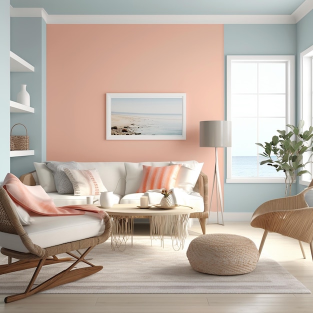 Subtle pastel coral living room