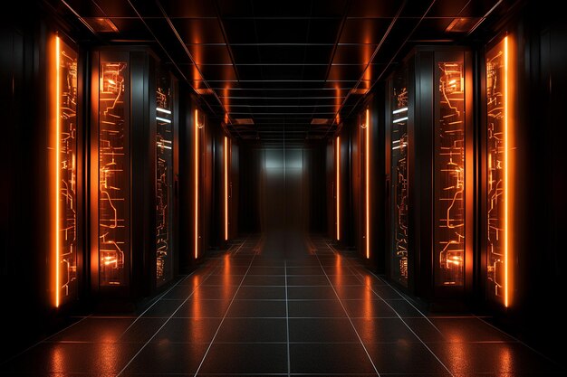 Subtle understated lighting complementing the minimalist design of the server room