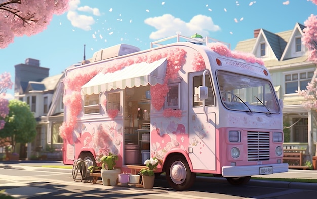 Suburban Neighborhood Ice Cream Truck Generative AI