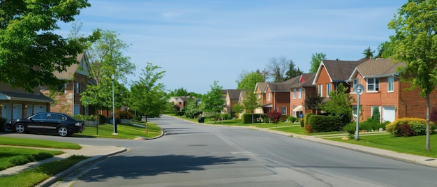 Suburban Street Scene With SingleFamily Homes on a Sunny Day