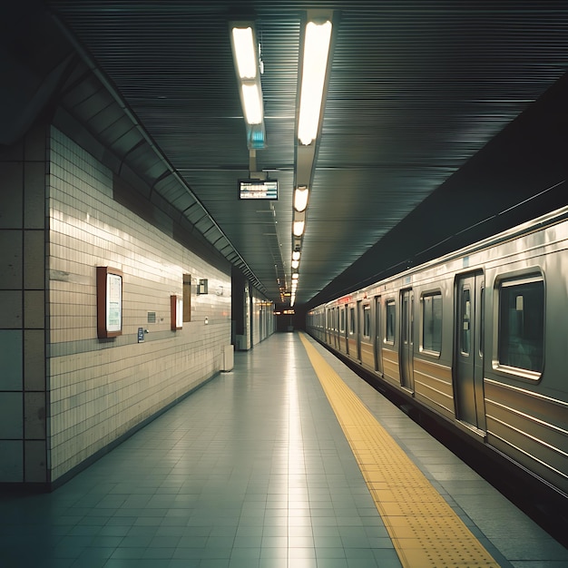 Subway Arrival at Modern Train Station in Monochrome