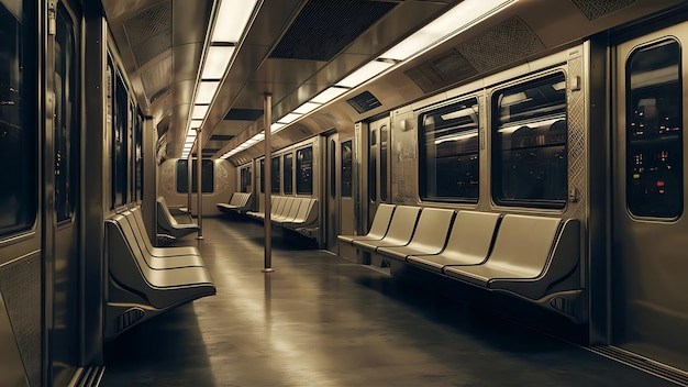 Subway car empty interior 3d rendering