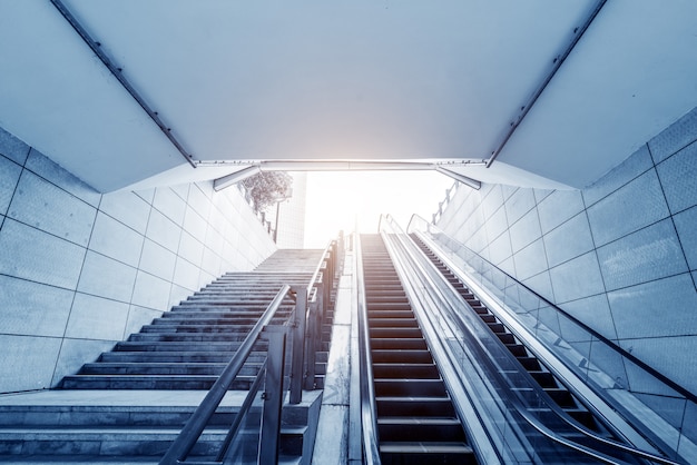 Subway station exit and escalator