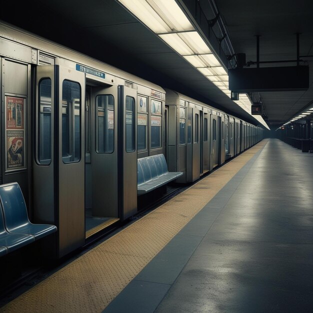 Photo a subway station with a subway car and a sign that saysstop